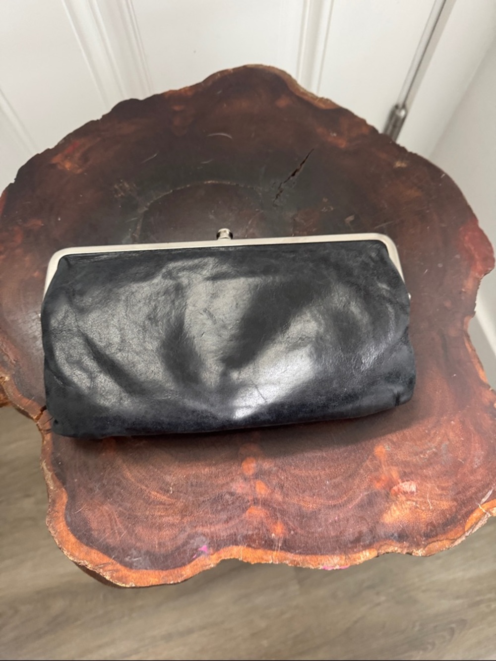 HOBO Black Leather Frame Wallet with Card ID Window